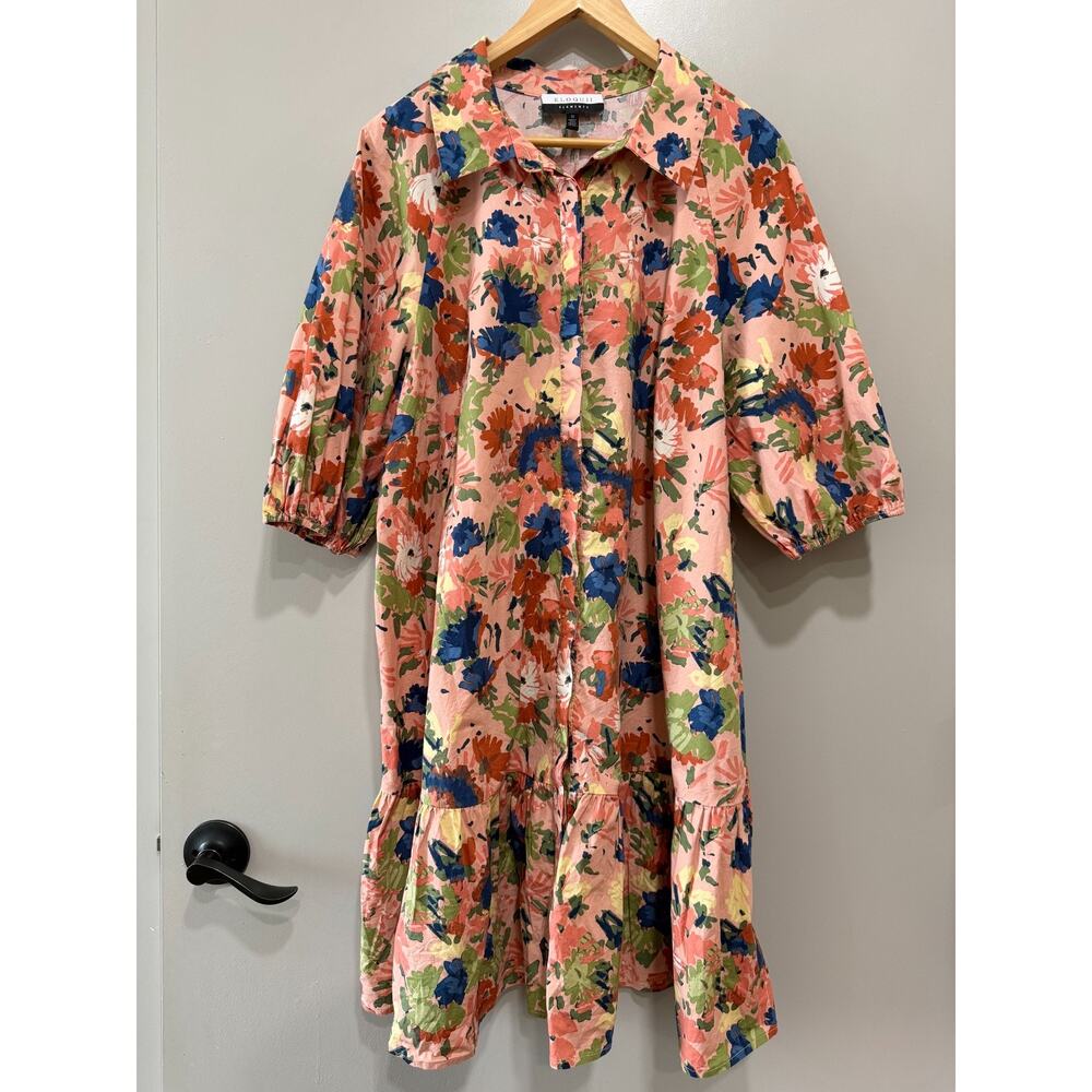 Eloquii Elements Print fit and flair , tiered Dress with Puff Sleeves, Size 22 - Picture 2 of 10